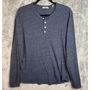 Buck Mason Henley Shirt Mens Large Blue Long Sleeve Cotton Blend Button Casual
